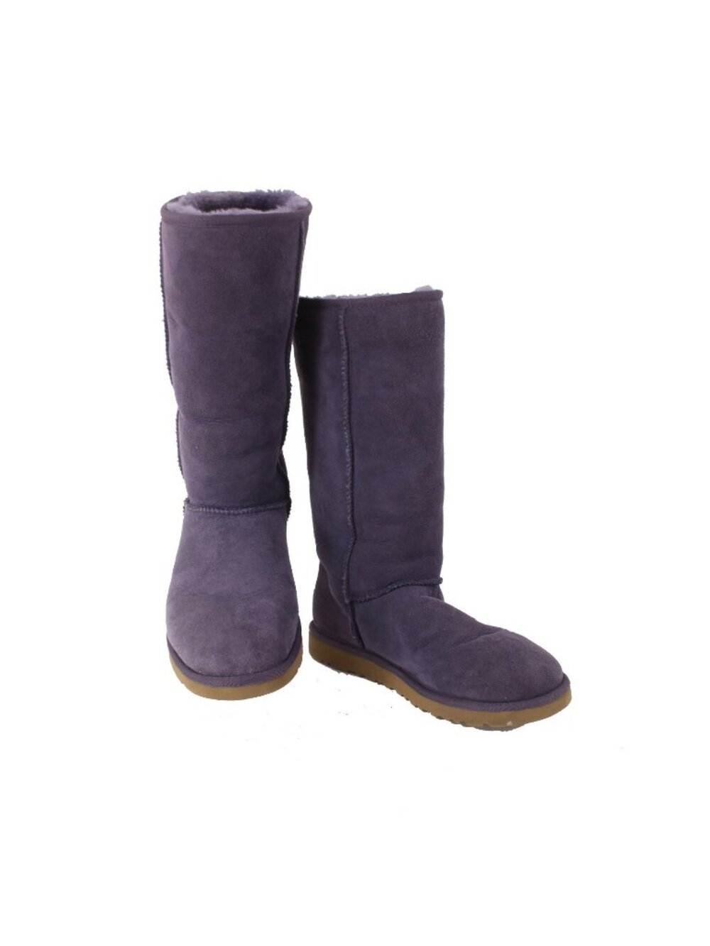 Ugg Boots Sz 8 Purple Calf High Genuine Sheepskin Lined Rubber Sole Boots